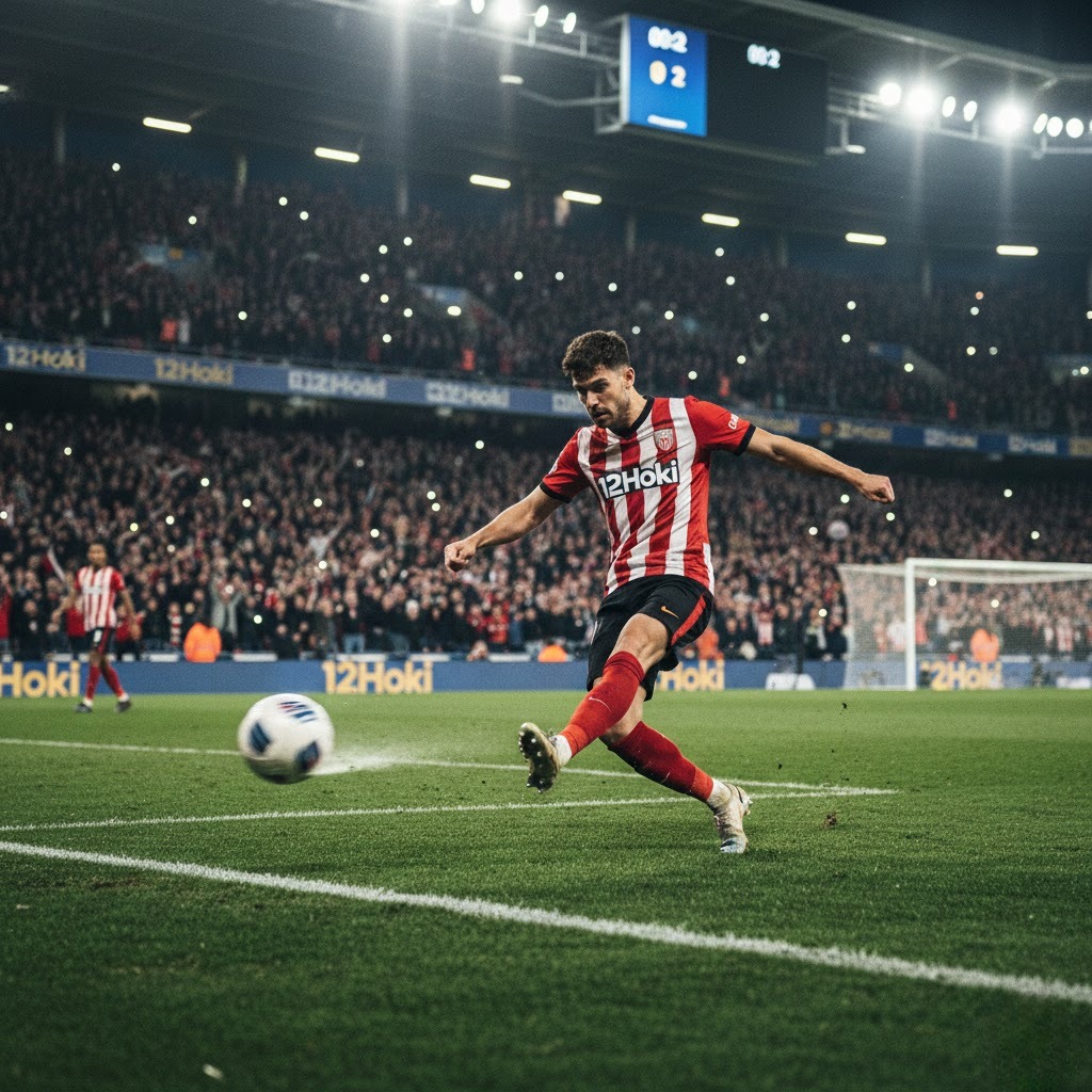 Gol tercepat Liga 2026 dengan pemain menendang bola cepat di stadion penuh penonton